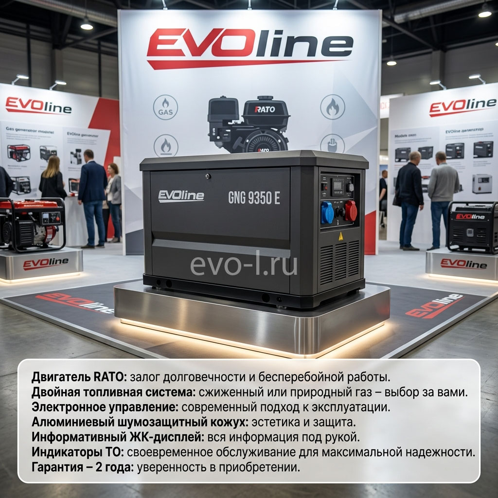 Генератор газовый EVOline GNG 9350 E однофазный с электростартером 7.7 кВт купить официальный сайт